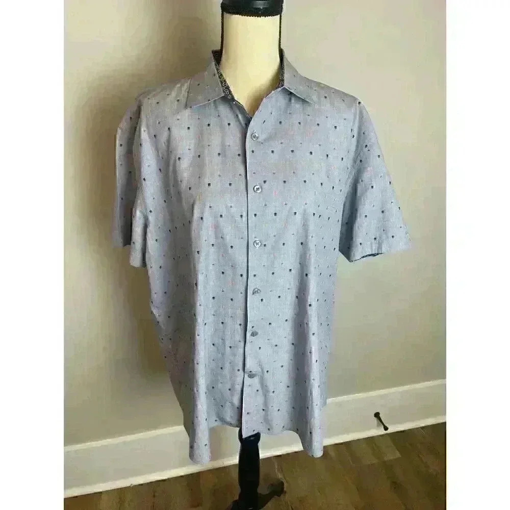 Tallia Button Down Short Sleeve Paisley Collar Pattern Men's Sz XL